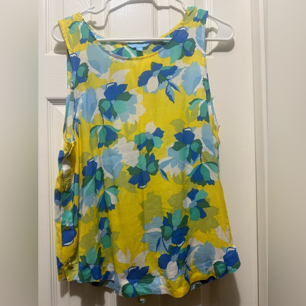 Draper James Yellow and Blue Ruffled Sleeveless Tank Top